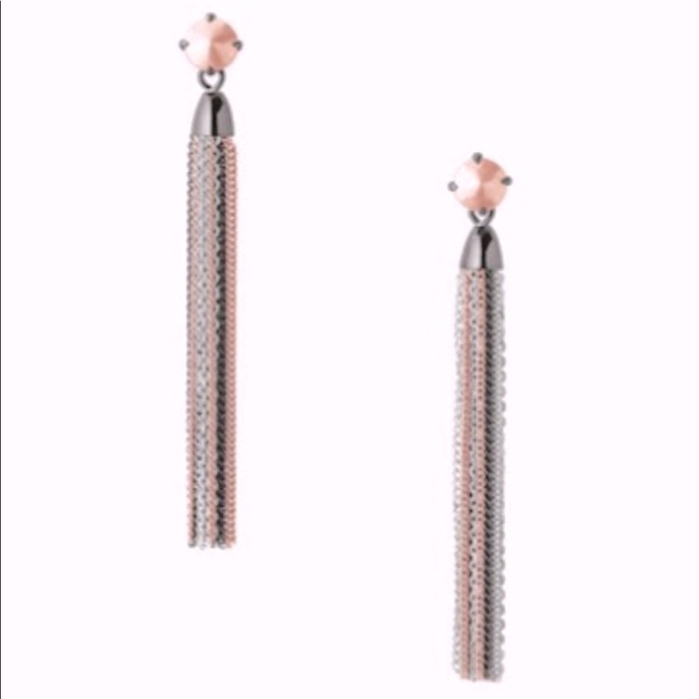 :: Stella & Dot [V] RoseGold+Black Fringe Earrings - Picture 5 of 8